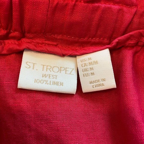 St. Tropez Skirt M Pink 100% Linen Paperbag Elastic Tie Waist Above Knee Pockets - Picture 7 of 9